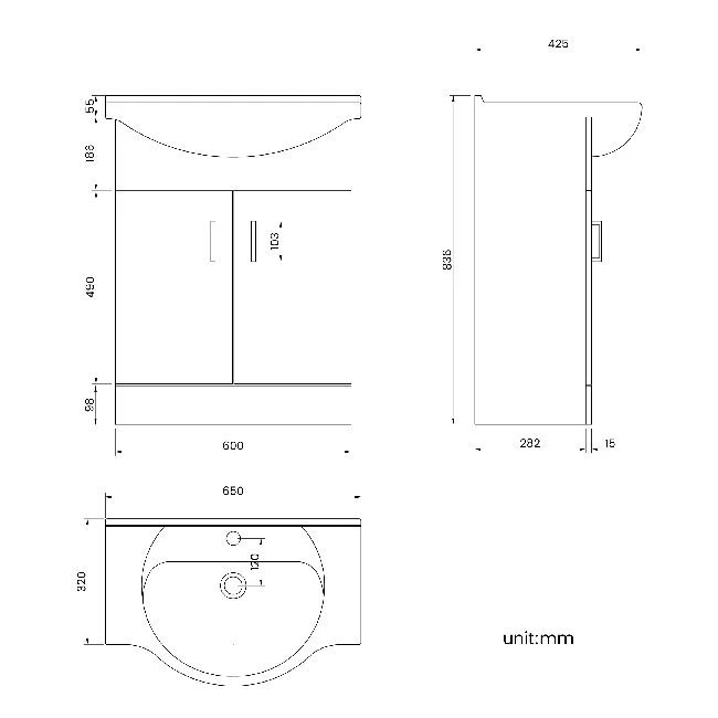 Quartz Stone Grey with Semi Recessed Basin 650mm