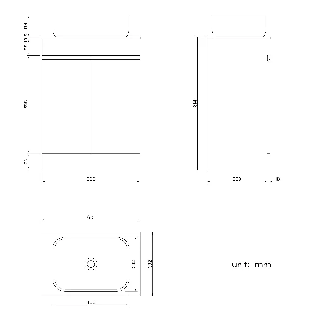 Trent Gloss White Vanity with Marble Top & Curved Counter Top Basin 600mm