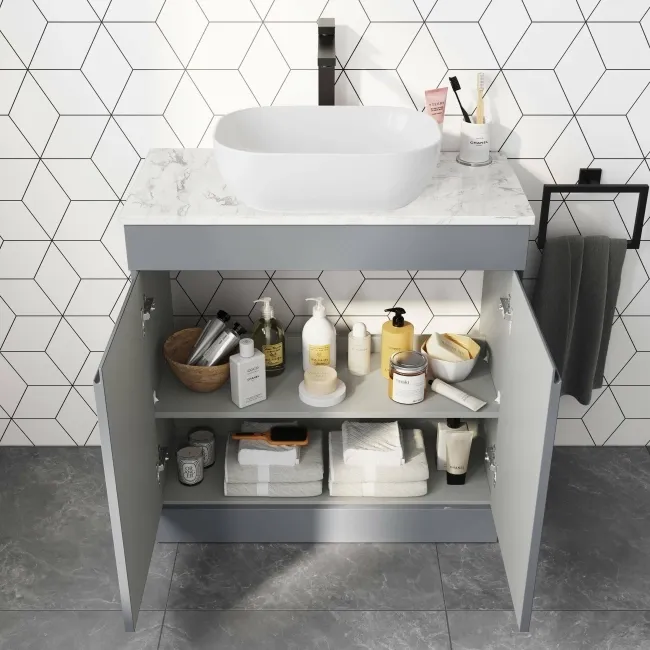 Trent Stone Grey Vanity with Marble Top & Curved Counter Top Basin 800mm