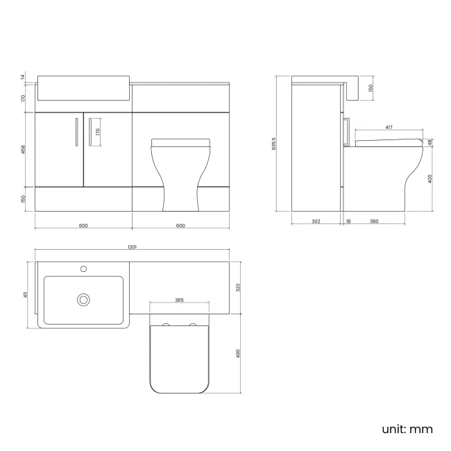 Harper Gloss White Combination Vanity Basin with Marble Top & Atlanta Toilet 1200mm