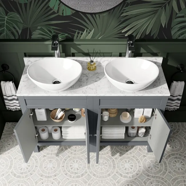 Bermuda Dove Grey Vanity with Marble Top & Oval Counter Top Basin 1200mm