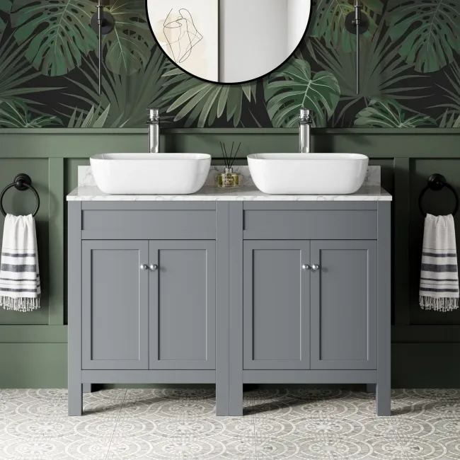 Bermuda Dove Grey Vanity with Marble Top & Curved Counter Top Basin 1200mm