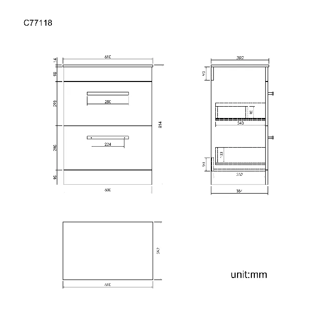 Avon Gloss White Drawer with Marble Top 600mm - Excludes Counter Top Basin