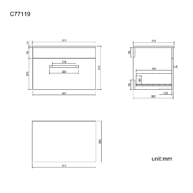 Avon Gloss White Wall Hung Drawer with Marble Top 600mm - Excludes Counter Top Basin