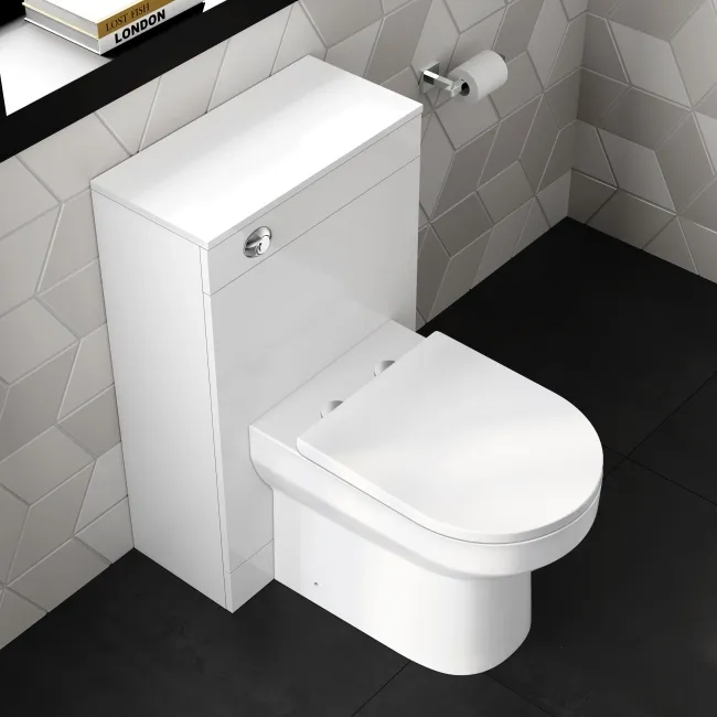 Avon & Trent Gloss White Slimline Back To Wall Unit and Miami Toilet