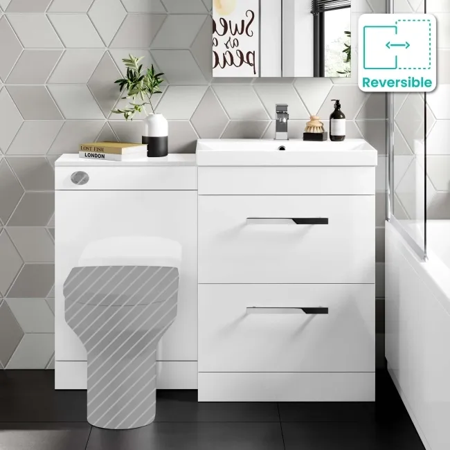 Avon Gloss White Basin Drawer Vanity and Back To Wall Toilet Unit 1100mm - Excludes Toilet