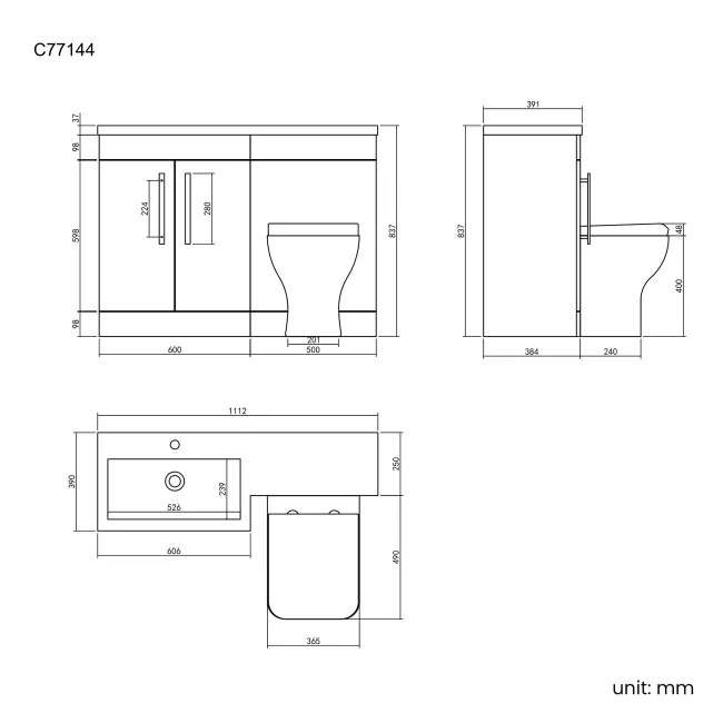 Avon Gloss White Combination Vanity Basin and Atlanta Toilet 1100mm - Left Handed