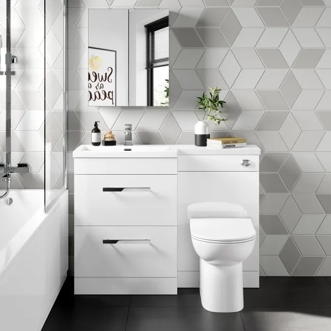 Avon Gloss White Combination Basin Drawer and Aruba Toilet 1100mm - Left Handed