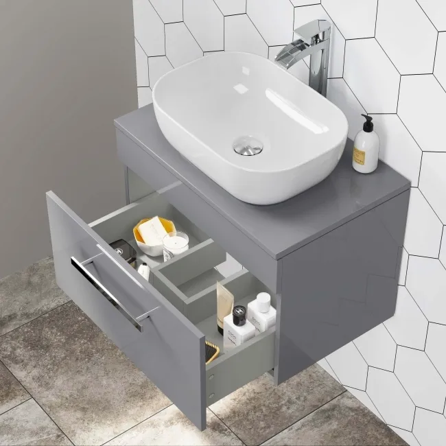 Avon Stone Grey Wall Hung Drawer 600mm - Excludes Counter Top Basin