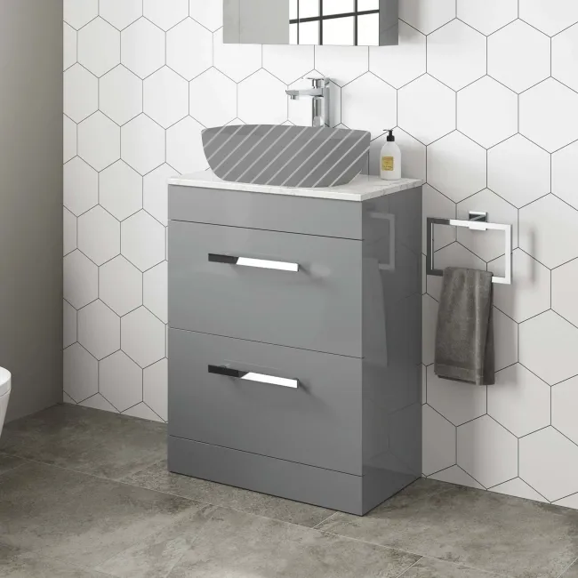 Avon Stone Grey Drawer with Marble Top 600mm - Excludes Counter Top Basin
