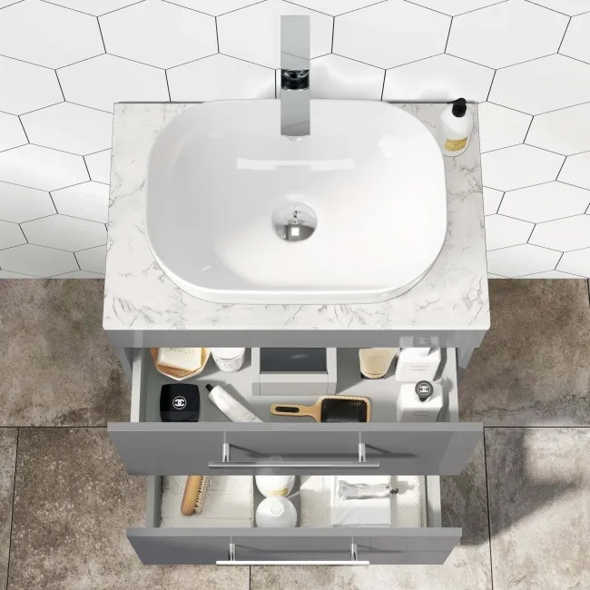 Avon Stone Grey Drawer with Marble Top 600mm - Excludes Counter Top Basin