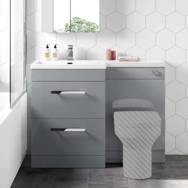 Avon Stone Grey Basin Vanity Drawer and Back To Wall Unit 1100mm - Left Handed