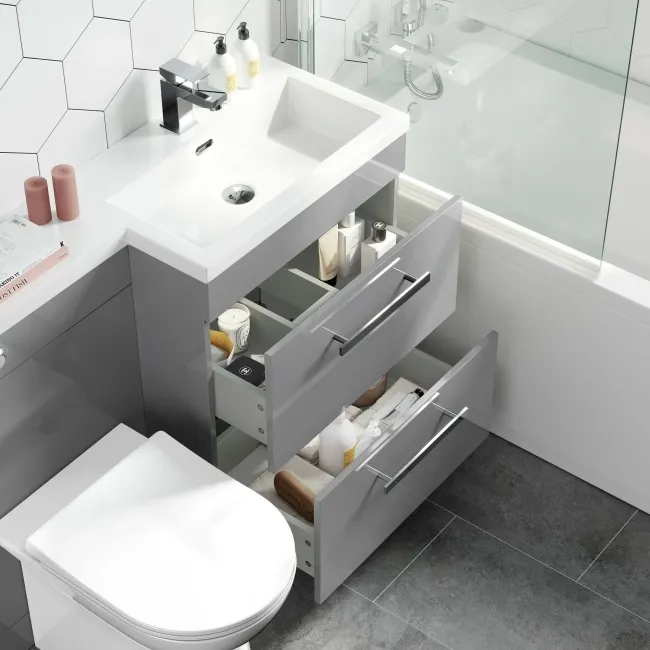 Avon Stone Grey Combination Basin Drawer and Aruba Toilet 1100mm - Right Handed