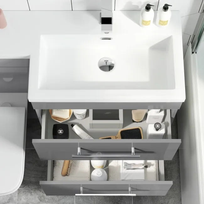 Avon Stone Grey Combination Basin Drawer and Atlanta Toilet 1100mm - Right Handed
