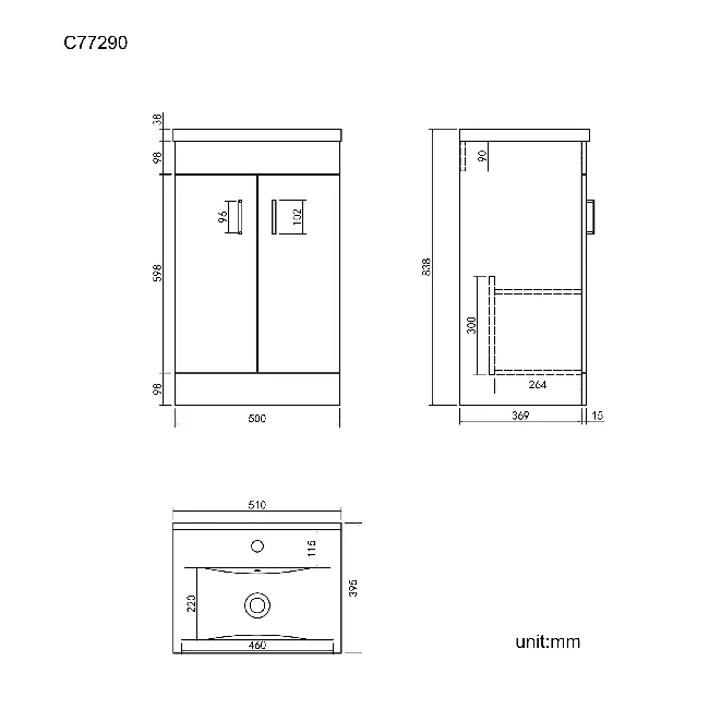 Mersey Gloss White Basin Vanity 500mm