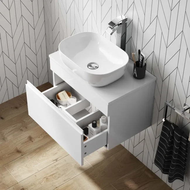 Trent Gloss White Wall Hung Drawer 600mm - Excludes Counter Top Basin