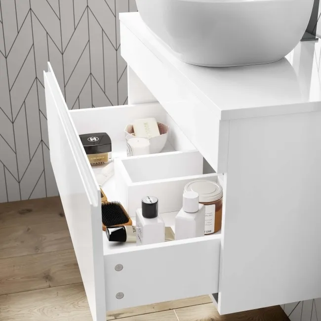 Trent Gloss White Wall Hung Drawer 800mm - Excludes Counter Top Basin