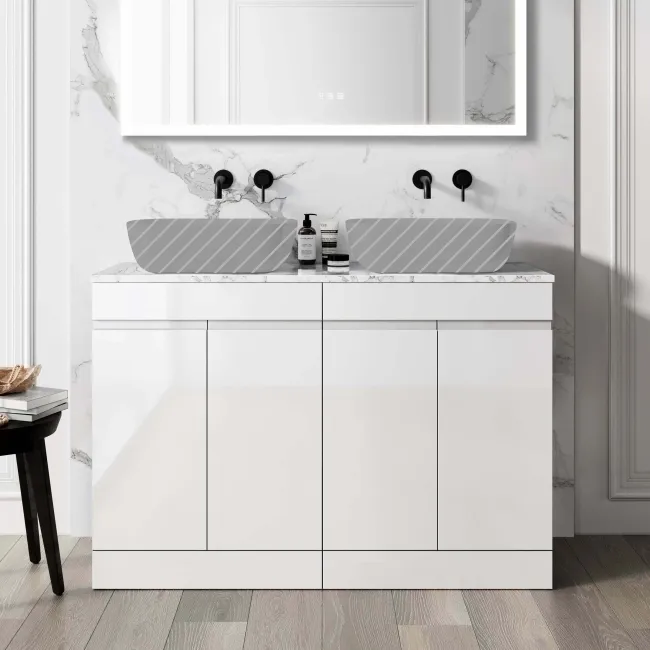 Trent Gloss White Cabinet with Marble Top 1200mm - Excludes Counter Top Basins
