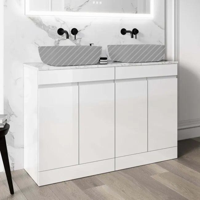 Trent Gloss White Cabinet with Marble Top 1200mm - Excludes Counter Top Basins