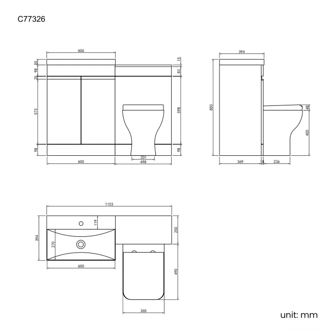 Trent Gloss White Combination Vanity Basin and Atlanta Toilet 1100mm