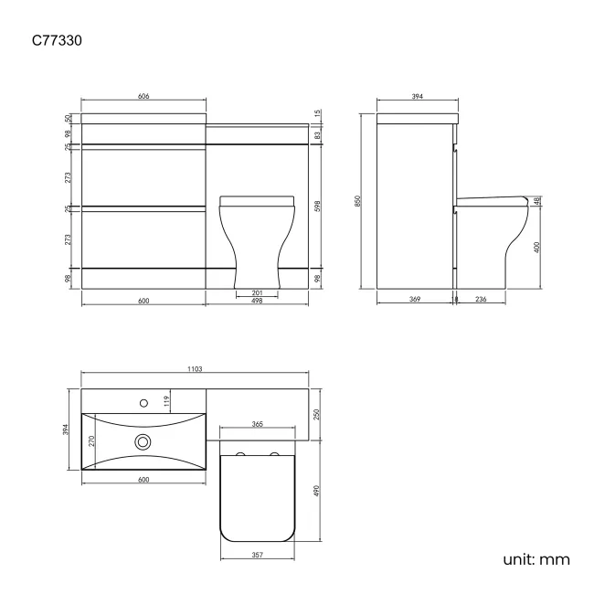 Trent Gloss White Combination Basin Drawer and Atlanta Toilet 1100mm
