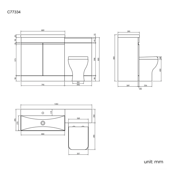Trent Gloss White Combination Vanity Basin and Atlanta Toilet 1300mm