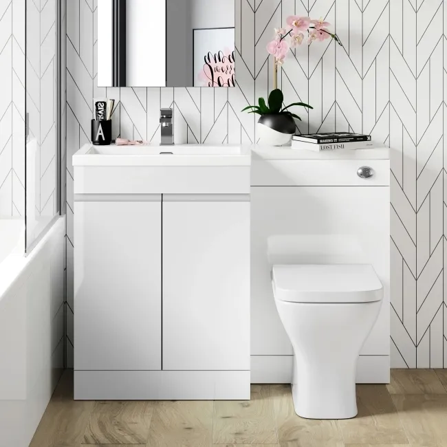 Trent Gloss White Combination Vanity Basin and Atlanta Toilet 1100mm - Left Handed