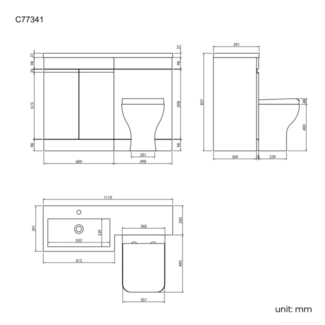 Trent Gloss White Combination Vanity Basin and Atlanta Toilet 1100mm - Left Handed