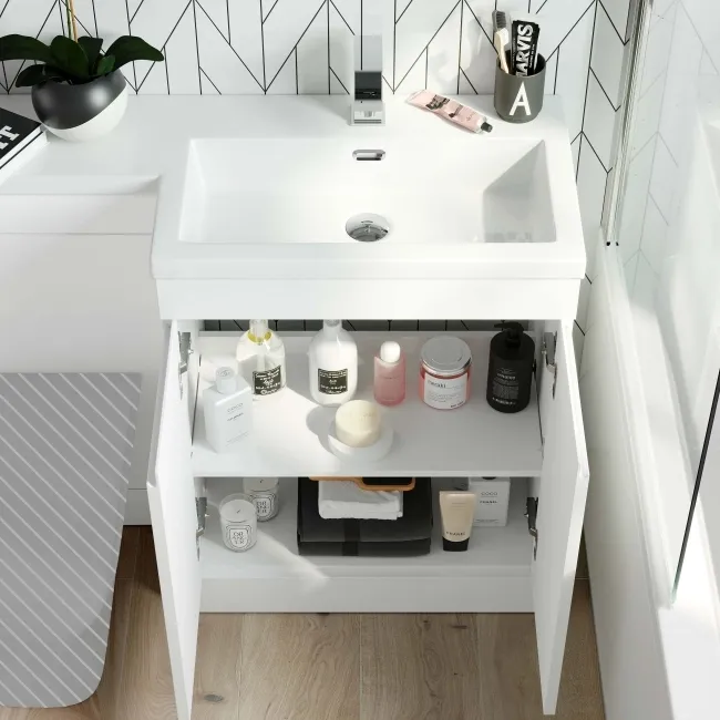 Trent Gloss White Basin Vanity and Back To Wall Unit 1100mm - Right Handed