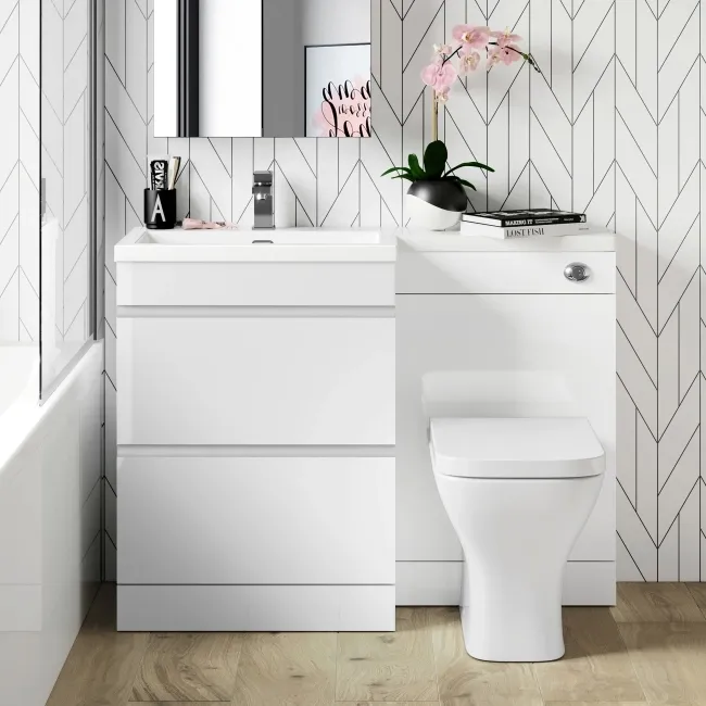 Trent Gloss White Combination Basin Drawer and Atlanta Toilet 1100mm - Left Handed