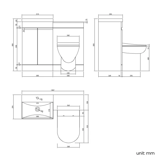 Trent Stone Grey Combination Vanity Basin and Aruba Toilet 1000mm