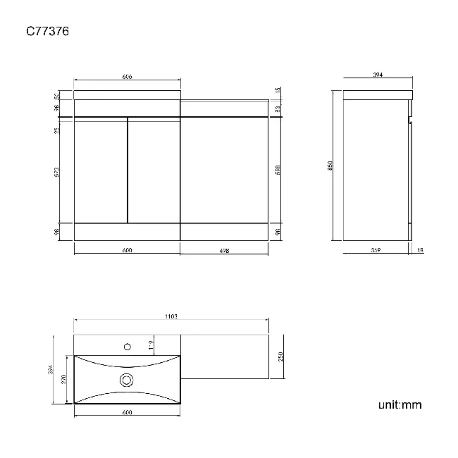 Trent Stone Grey Basin Vanity and Back To Wall Unit 1100mm