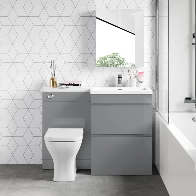 Trent Stone Grey Combination Basin Drawer and Atlanta Toilet 1100mm - Right Handed