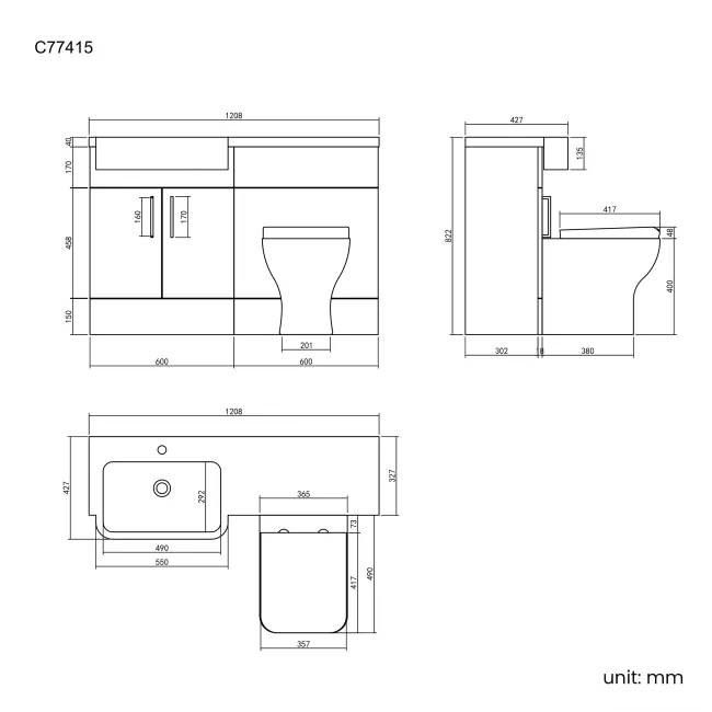 Harper Gloss White Combination Vanity Basin and Atlanta Toilet 1200mm - Left Handed