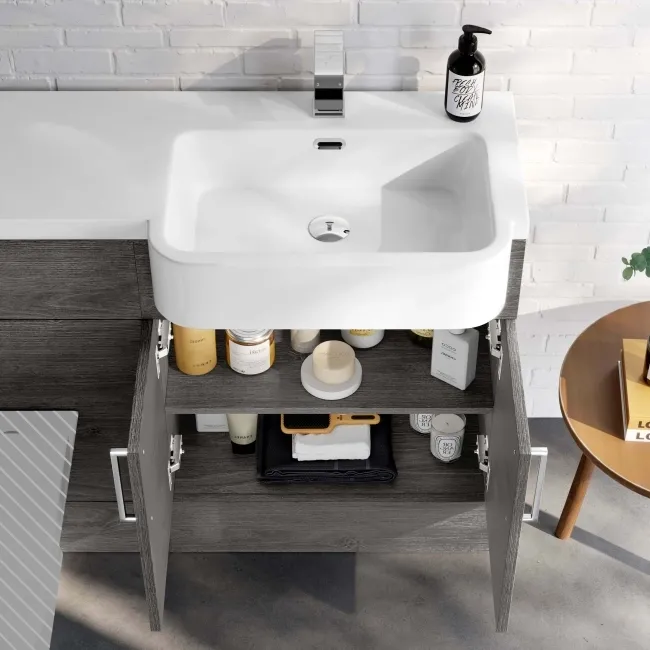 Harper Charcoal Elm Basin Vanity and Back To Wall Toilet Unit 1200mm - Right Handed