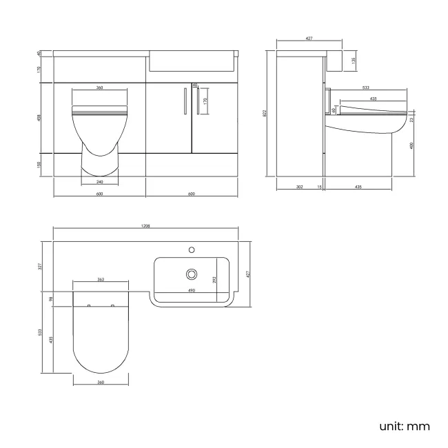 Harper Charcoal Elm Combination Vanity Basin and Aruba Toilet 1200mm - Right Handed