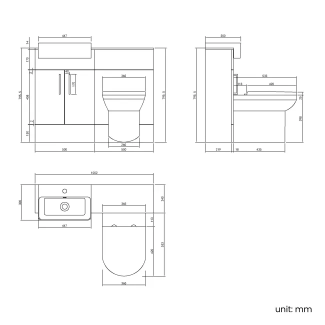 Harper Stone Grey Combination Vanity Basin with Marble Top & Miami Toilet 1000mm