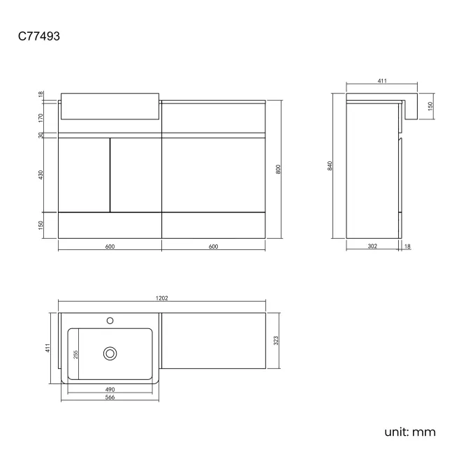 Foster Gloss White Basin Vanity and Back To Wall Toilet Unit 1200mm