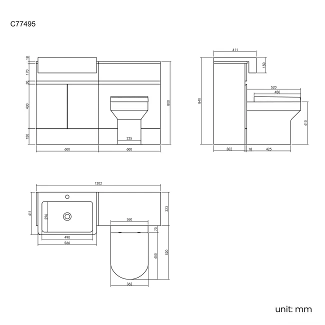 Foster Gloss White Combination Vanity Basin and Denver Toilet 1200mm