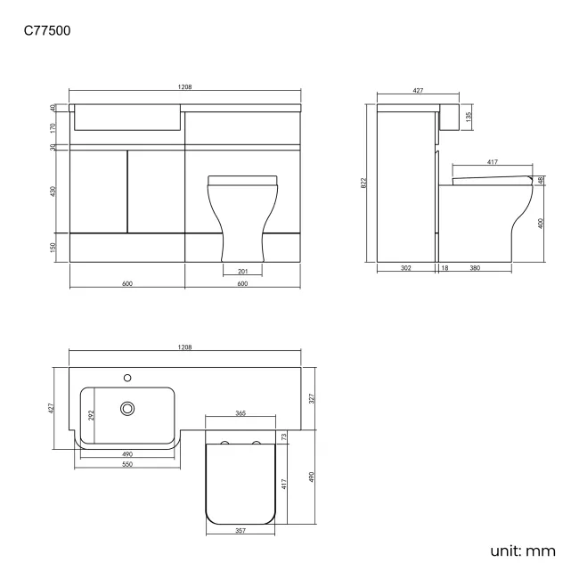 Foster Gloss White Combination Vanity Basin and Atlanta Toilet 1200mm - Left Handed