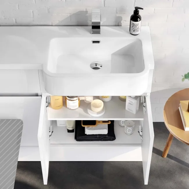 Foster Gloss White Basin Vanity With Back To Wall Unit 1200mm - Right Handed