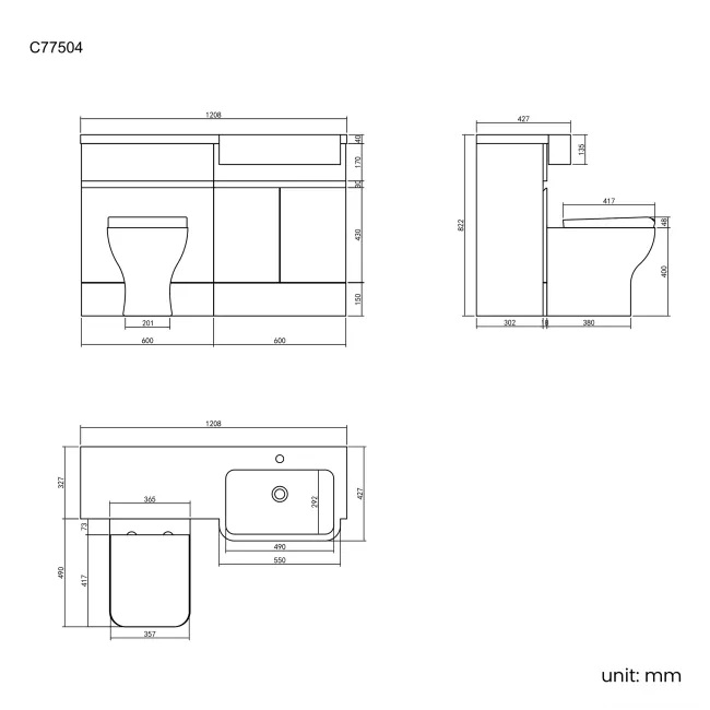 Foster Gloss White Combination Vanity Basin and Atlanta Toilet 1200mm - Right Handed