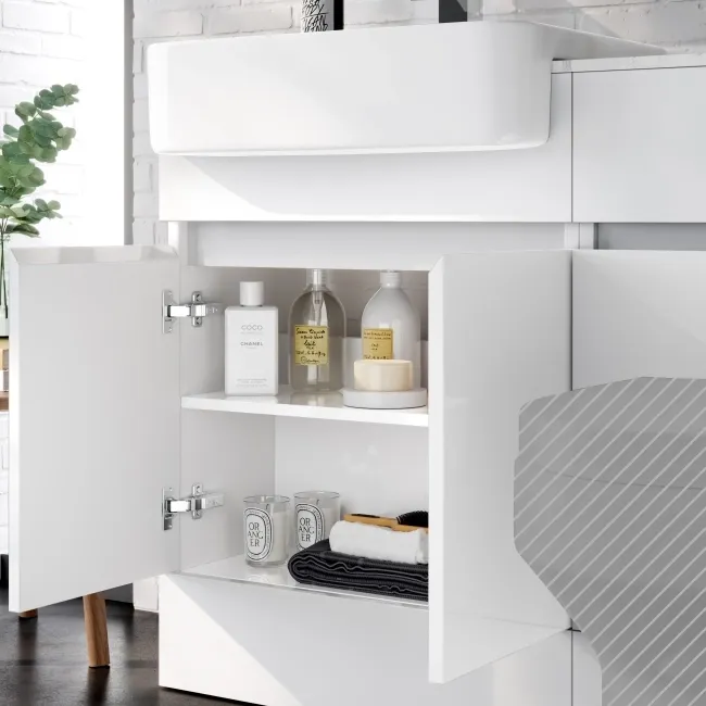 Foster Gloss White Basin Vanity with Marble Top & Back To Wall Unit 1200mm