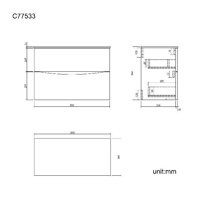 Austin Gloss White Counter Top Drawer with Marble Top 800mm - Excludes Counter Top Basin