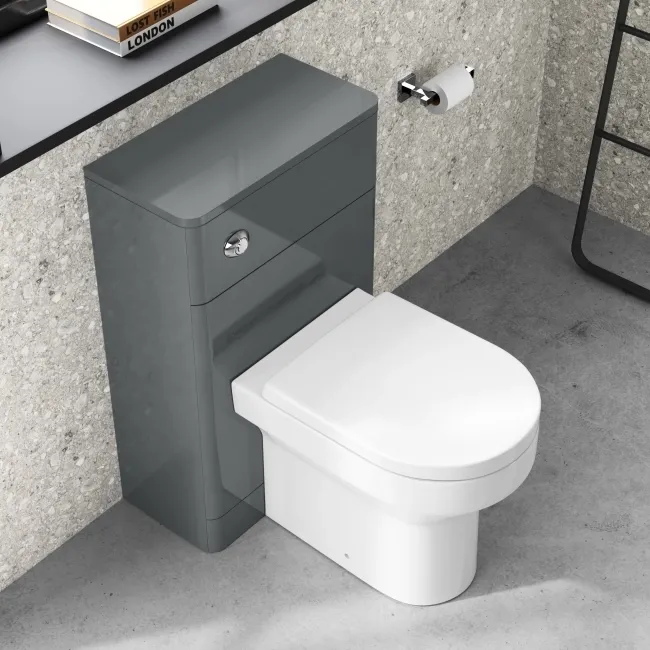 Corsica Curved Storm Grey Slimline Back To Wall Unit and Denver Toilet