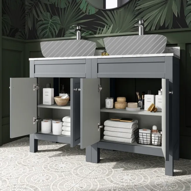 Bermuda Dove Grey Cabinet with Marble Top 1200mm - Excludes Counter Top Basins