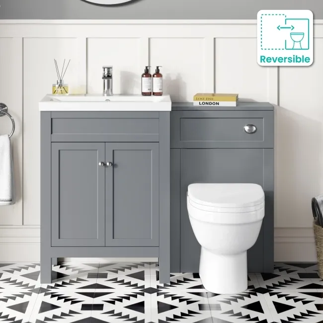 Bermuda Dove Grey Combination Vanity Basin and Seattle Toilet 1100mm