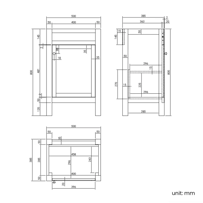 Bermuda Graphite Grey Basin Vanity 500mm