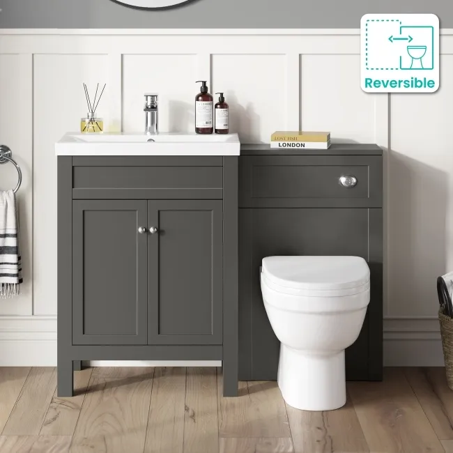 Bermuda Graphite Grey Combination Vanity Basin and Seattle Toilet 1100mm