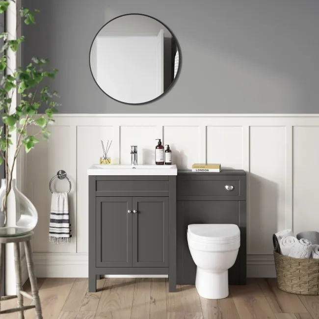 Bermuda Graphite Grey Combination Vanity Basin and Seattle Toilet 1100mm